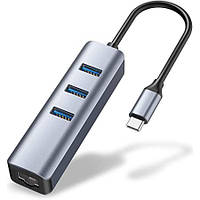 Перехідник мережевий Lucom USB Type-C-RJ45 LAN M F (USB3.0) 0.20m GigaLan +HUBx3 білий (62.09 OB, код: 7455214