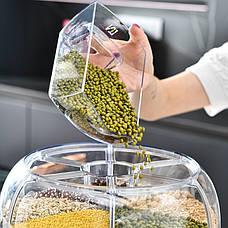 Поворотний кухонний диспенсер на 6 кг, 6 відділень для зберігання круп, сипучих продуктів та бобових, фото 2