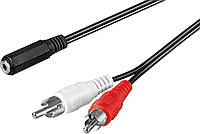 Перехідник аудіо Goobay Jack 3.5mm 3pin-RCAx2 F M 1.4m плаский AWG29 2x2.6mm чорний (75.05.04 FE, код: 7454679