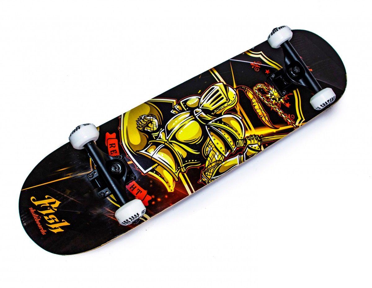 Скейтборд дерев'яний Fish Skateboard Лицар із малюнком, з посиленою підвіскою