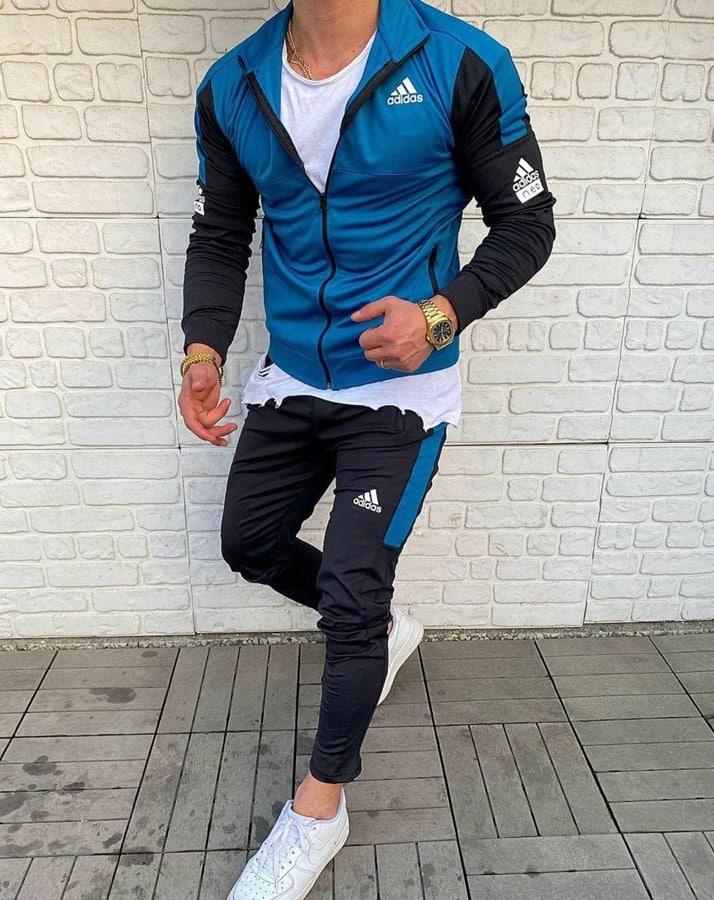 Чоловічий спортивний костюм весна-осінь чорний синій без капюшона Adidas XL