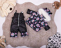 Дитячий зимовий костюм для дівчаток. Комбінезон чорний на зиму для дітей