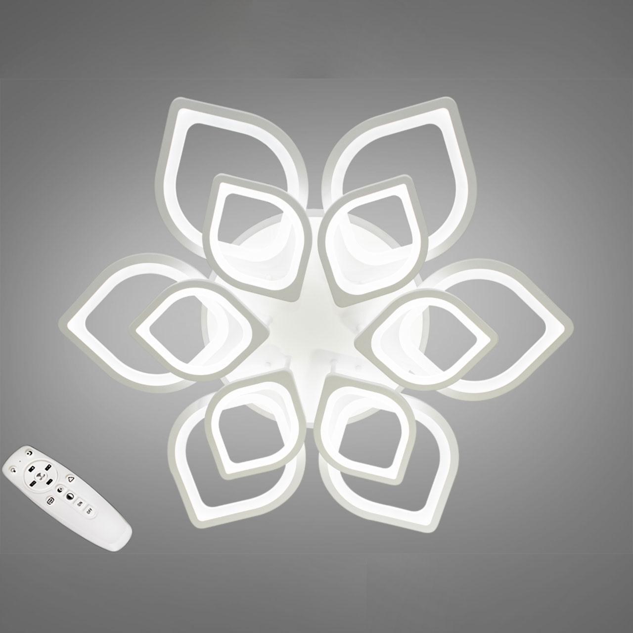 Світлодіодна люстра 230 Вт з підсвічуванням основи та пультом д/к колір каркасу білий D-9184/6+6WH LED 3color dimmer, фото 1