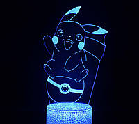 3D светильник-ночник Пикачу. Светодиодная лампа. Пікачу Night Light 3D
