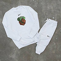 Осенний спортивный мужской костюм, Однотонный брендовый белый комплект Nike S