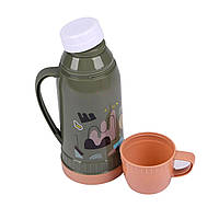 Термос для чая Vacuum Flask Хаки с кофейным 1л., термос с чашкой для мальчика, термокружка | термочашка (ST)