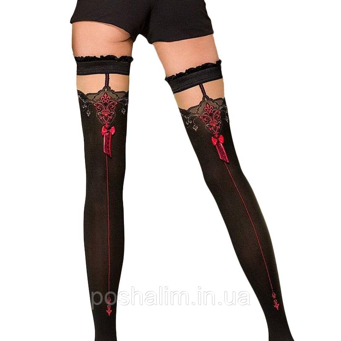 Панчохи сексуальні чорні ST100 3/4 red — Passion, фото 1