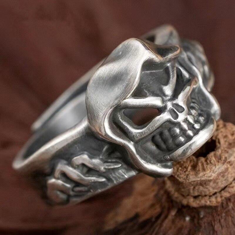Чоловічий сріблястий перстень «Готичний Мрачний Жнець» з демоном у капюшоні, регульований AurumLux155, фото 1
