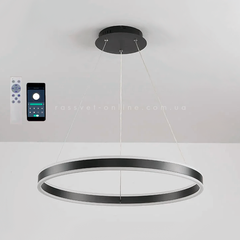 Світлодіодна люстра Esllse STELLA 96W R APP чорна Ø60×120см підвісна з пультом та додатком для смартфону 220V BLACK