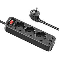 Сетевой фильтр Hoco NS2 3-position Extension Cord Socket + 3 USB Black (765161) [75857]