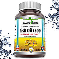 Рыбий жир Amazing Nutrition Fish Oil 1300 мг of Omega-3, EPA/DHA Лимонный вкус 180 гелевых капсул