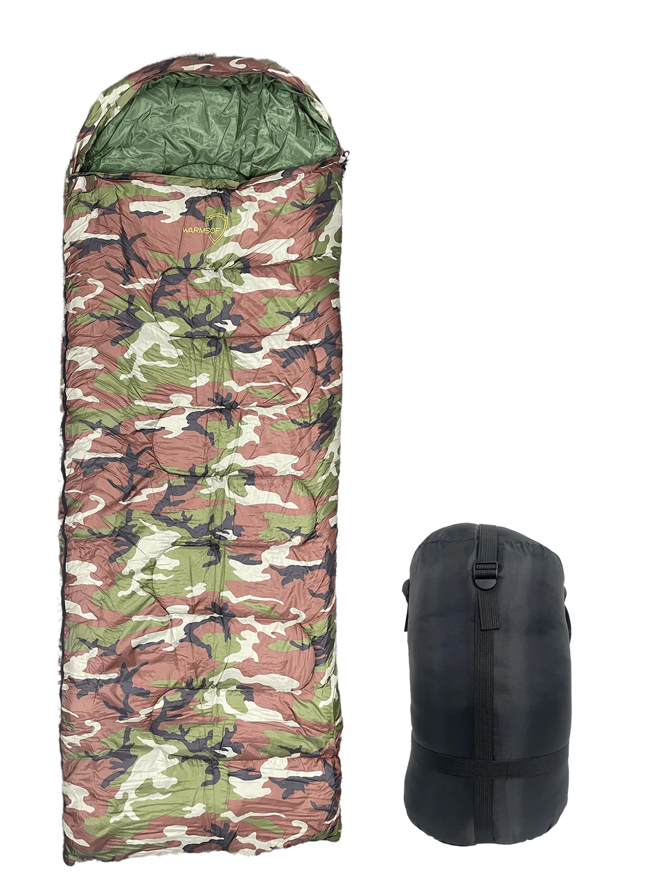 Спальний зимовий мішок Warmsof кольору Khaki (Хакі) 2,5 кг (наповнювач - холофайбер) з капюшоном, фото 1