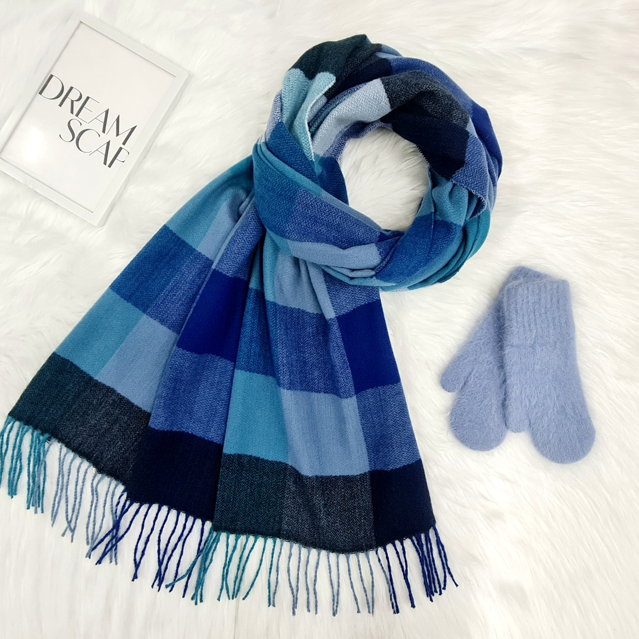 Комплект жіночий зимовий (шарф+рукавиці) M&JJ One size джинс 8045 - 4147, фото 1