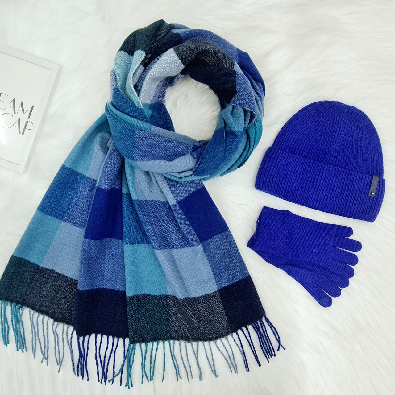 Комплект жіночий зимовий ангора з вовною на флісі (шапка+шарф+рукавички) ODYSSEY 57-60 см синій 12984 - 8045 - 4092, фото 1