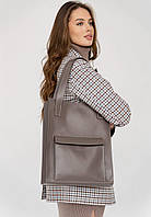 Шкіряна жіноча сумка-шопер Бетсі з кишенею темно-бежева Краст BlankNote BB, код: 8104573