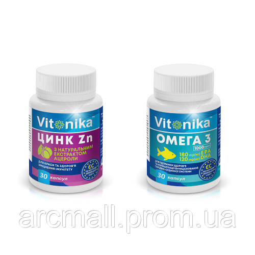 Купить Цинк в капсулах Vitonika 30 + ОМЕГА-3 180 EPA 120 DHA 1000 мг 30 ...