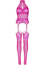 Мереживний бодистокінг з відкритим доступом Leg Avenue High neck lace bodystocking One size Raspberry, фото 4