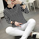 Жіночий базовий стрейчевий лонгслів у смужку з бавовни, фото 4