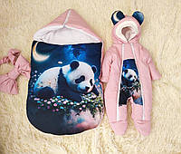 Спальник от 0-8 месяцев + комбинезон 56-62 для новорожденных девочек, принт 3D Панда, розовый