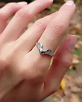 Безразмерное серебряное женское кольцо "На крыльях любви" стерлинговое серебро S 925 проба