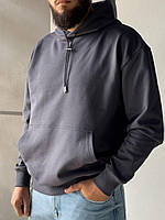 Мужское худи монохром (темно-серое) теплая уютная стильная толстовка с капюшоном А6043 GRAPHITE