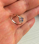 Срібна каблучка з золотими вставками натуральний камінь танзаніт, фото 4