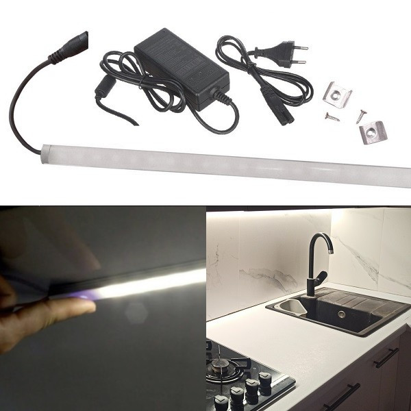 LED підсвітка на кухню 90 см, із сенсором, готовий комплект з кріпленнями та блоком живлення, нейтральний
