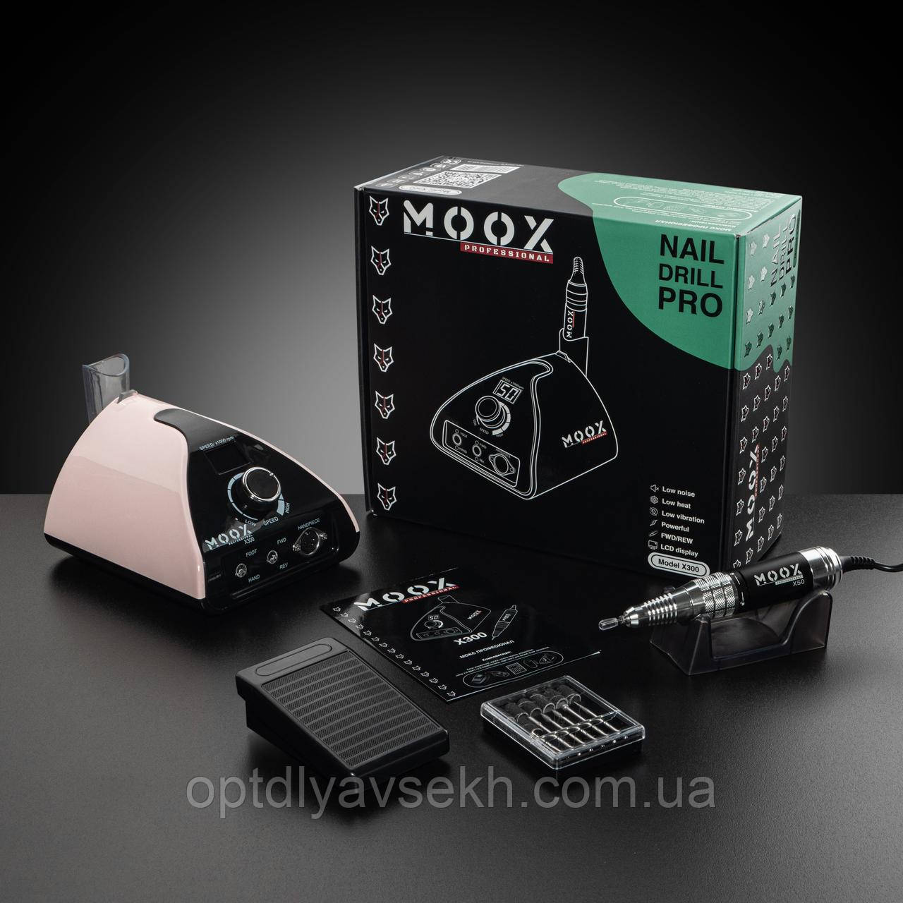 Фрезер Мокс X300 на 70 Вт. та 50 000 об./хв. професійний - для манікюру та педикюру Рожевий
