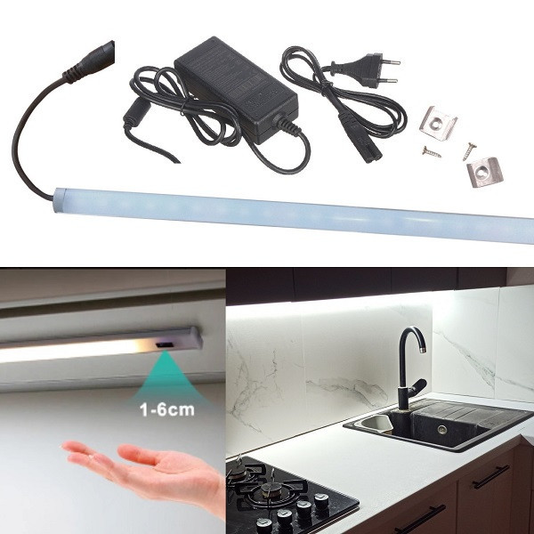 LED підсвітка на кухню 55 см, з безконтактним вимикачем, з кріпленнями та блоком живлення
