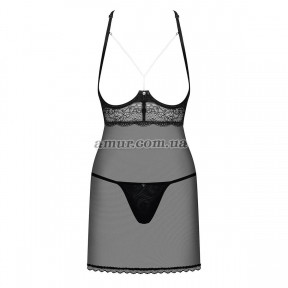 Прозора сорочка з відкритою грудьми Obsessive Pearlove chemise thong, SM