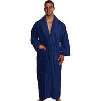 Банный махровый халат большого размера, длинный, синий, мужской 100% Хлопок, Турция