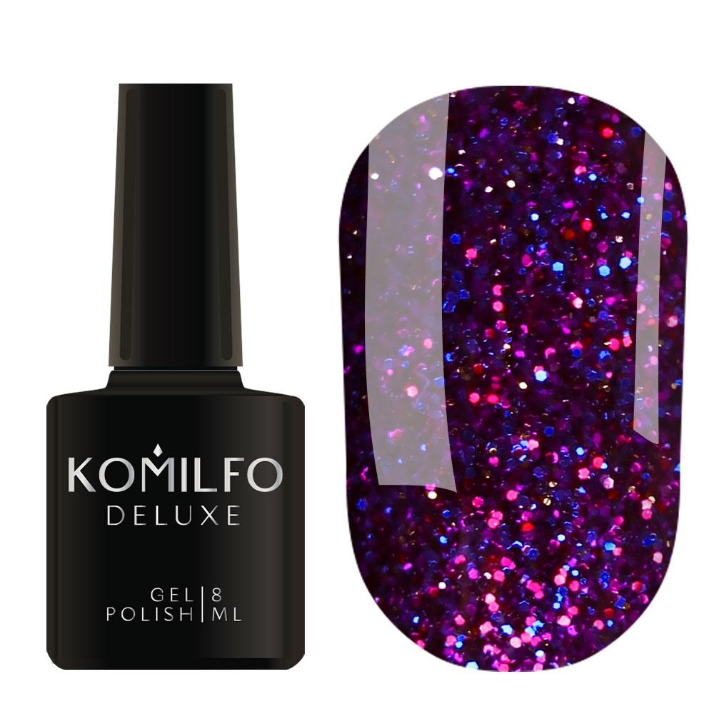Гель-лак для нігтів Komilfo Stardust Glitter 004 рожево-синій з блискітками, 8 мл