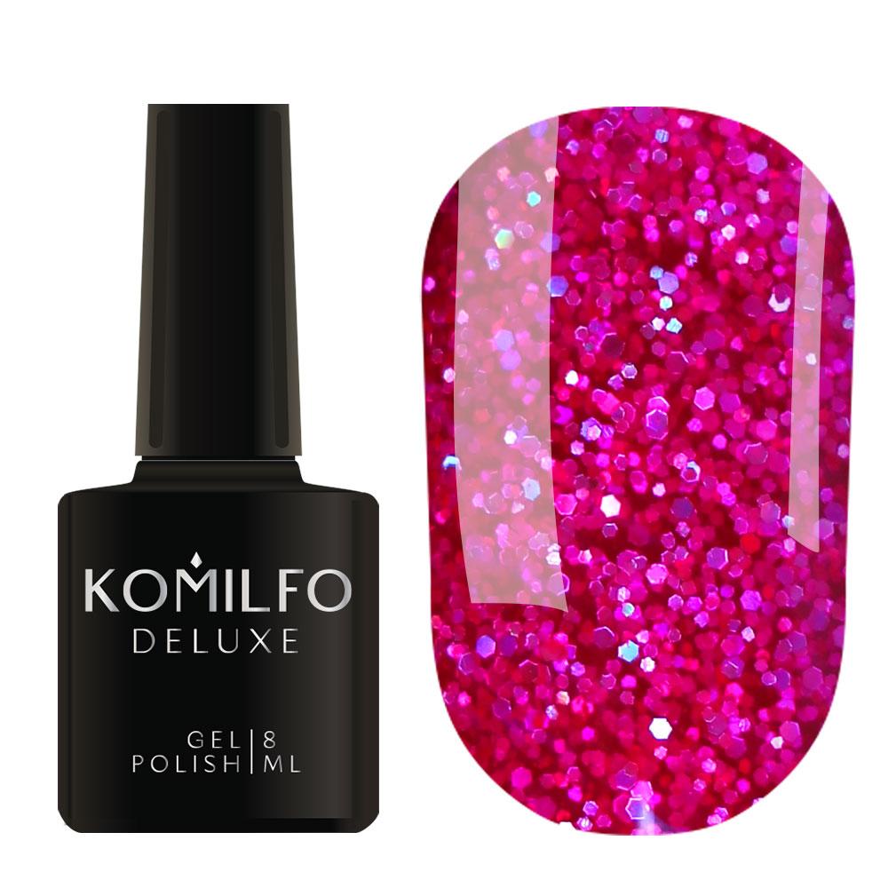 Гель-лак для нігтів Komilfo Stardust Glitter №SG001 яскраво-рожевий з блискітками, 8 мл