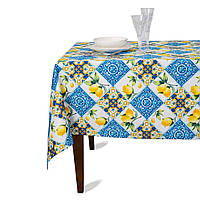 Скатерть хлопковая с тефлоновым покрытием "Орнамент с лимонами" Villa Grazia Premium 160х200 см