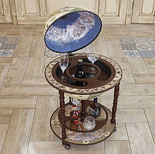 Підлоговий глобус-бар двоярусний на коліщатках "Карта світу" дерев'яний зі сферою Ø400 мм