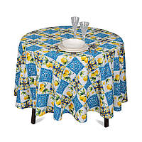 Скатерть хлопковая круглой формы с тефлоновой пропиткой "Орнамент с лимонами" Villa Grazia Premium Ø180 см
