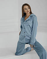 Шелковая пижама женская с брюками M, Серый