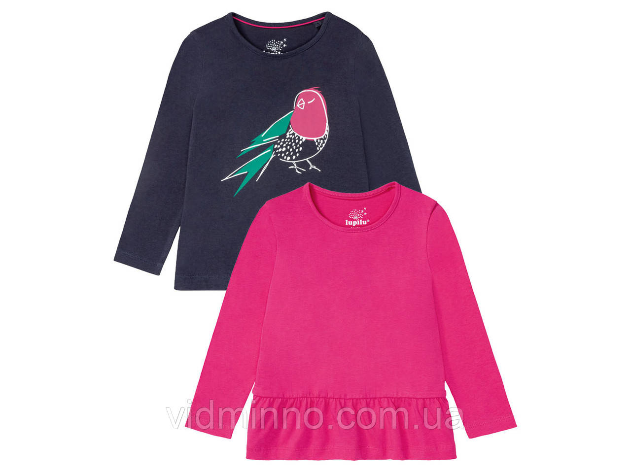 Кофти лонгсліви реглани (набір) Lupilu на дівчинку, р.98-104 - 2-4 роки, пташка, фото 1