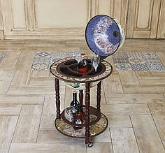 Підлоговий глобус-бар двоярусний на коліщатках "Карта світу" дерев'яний зі сферою Ø330 мм