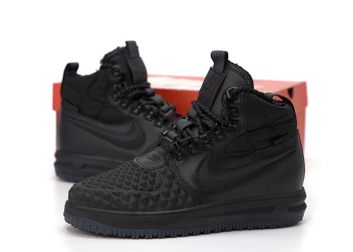 Чоловічі зимові кросівки Nike Lunar Force 1 Duckboot 17 Black Взуття Найк Лунар Форс чорні високі з хутром