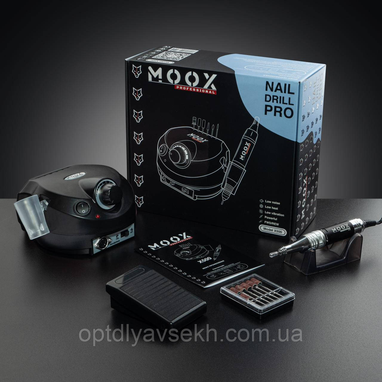 Фрезер Мокс X500 на 65 Вт. та 45 000 об./хв. професійний - для манікюру та педикюру Чорний