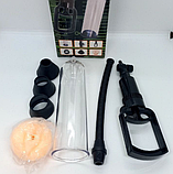 Вакуумна помпа насос для члена з насадками 4 шт., помпа з мастурбатором-насадкою, інтимні іграшки, фото 6