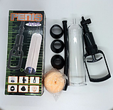 Вакуумна помпа насос для члена з насадками 4 шт., помпа з мастурбатором-насадкою, інтимні іграшки, фото 8