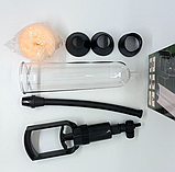 Вакуумна помпа насос для члена з насадками 4 шт., помпа з мастурбатором-насадкою, інтимні іграшки, фото 5