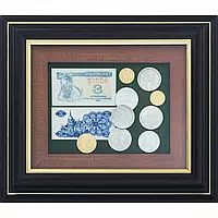 Оригинальный подарочный коллаж с монетами" «История Украины в монетах и банкнотах» 105×53 мм.