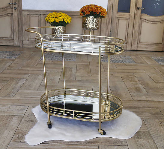 Сервировочный столик двухъярусный на колесиках "Арт деко" металл золото ...