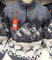 Чоловічий новорічний светр із оленями на блискавці 48 р.