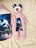 Комплект для новонароджених спальник від 0 до 8 місяців + комбінезон 56-62 розмір, принт Панда, фото 2