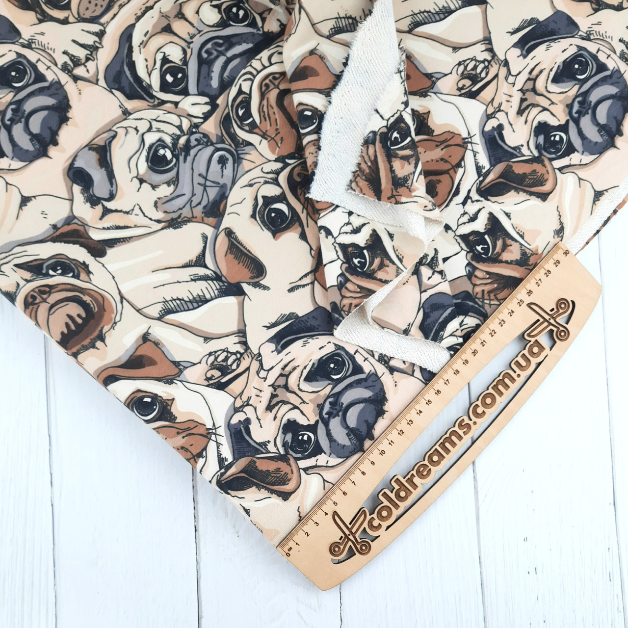 Трихнитка петля принтована діагональ "Мопсики" (ротація), щільність 320 г/м2.