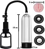 Вакуумна помпа насос для члена з насадками 4 шт., помпа з мастурбатором-насадкою, інтимні іграшки, фото 10